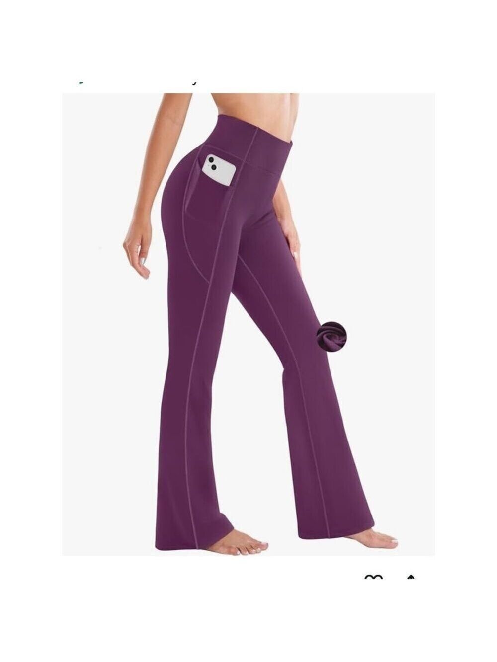Ewedoos Fleece Lined Flare Yoga Pants L Purple High Waist Pockets
